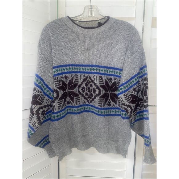 80s 90s Vintage Anchor Blue Sweater Men’s Grandpacore Acedemia Acrylic Winter L - Picture 1 of 8